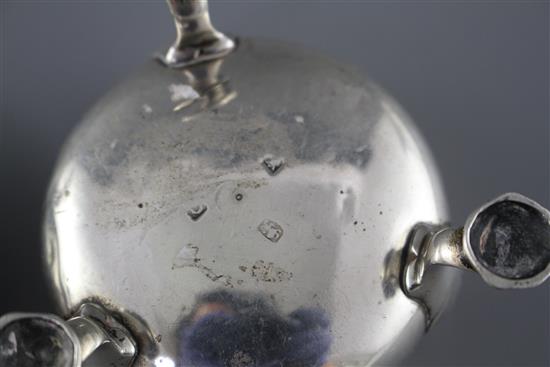 A pair of Georgian silver bun salts, circa, 1760-1780, (marks rubbed), diameter 65mm, 4.5oz.